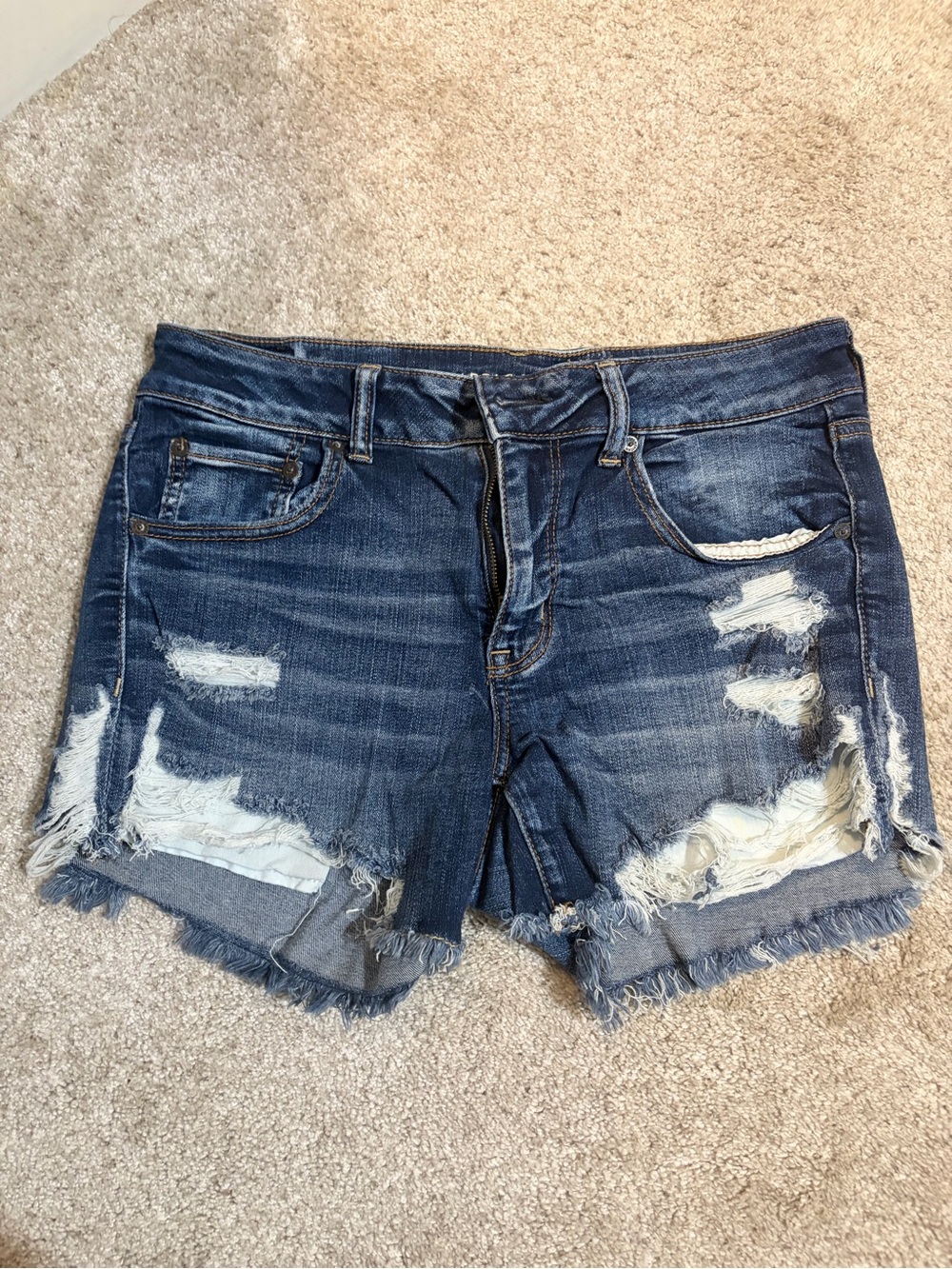American Eagle Outfitters Distressed Dark Blue Denim Shorts